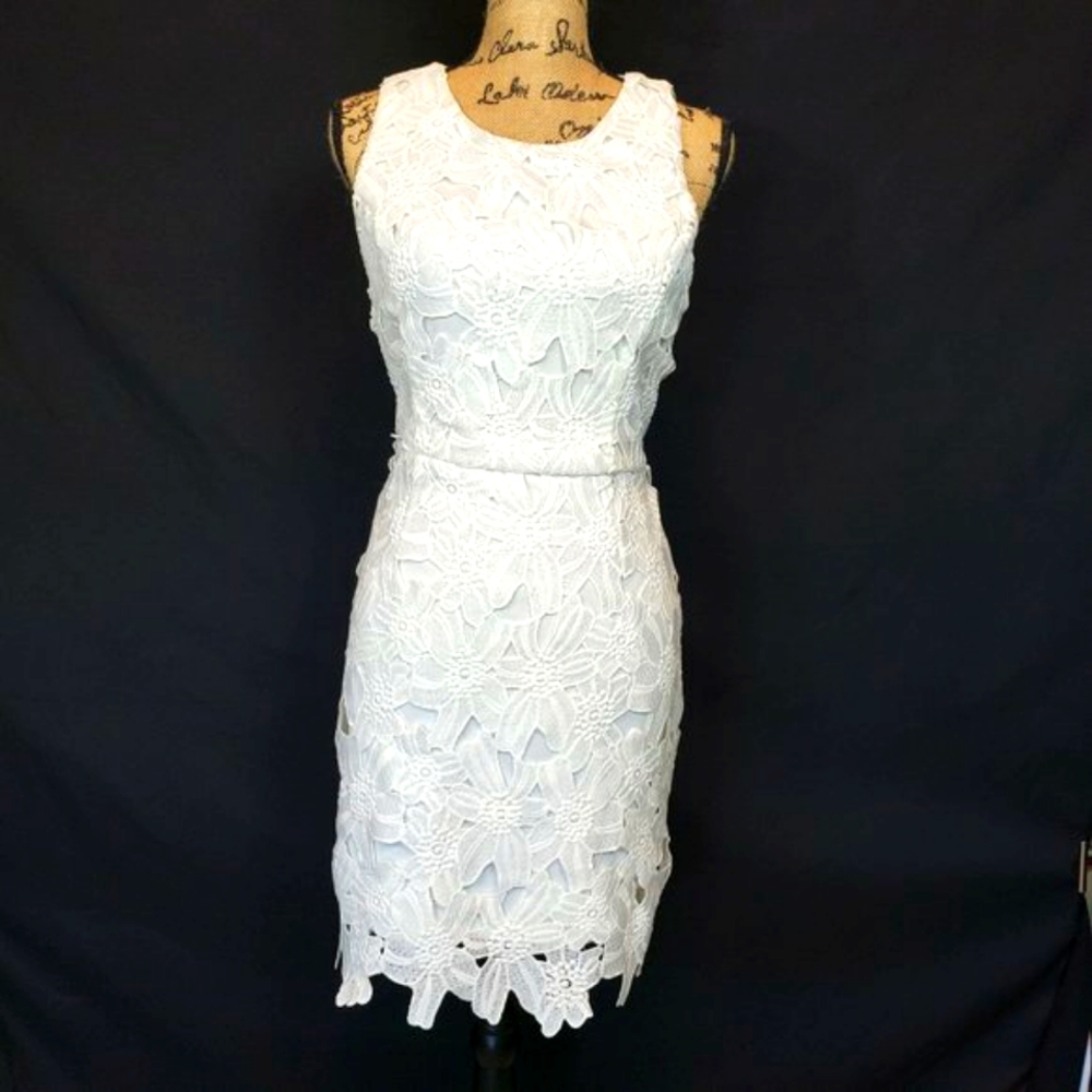 Astr Mini Crochet White Lace Sheath Dress